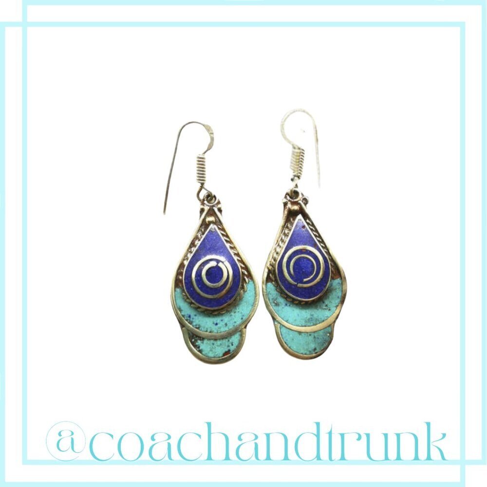 ARTISAN‎ Lapis Lazuli Turquoise Silver Tear Drop French Hook Earrings